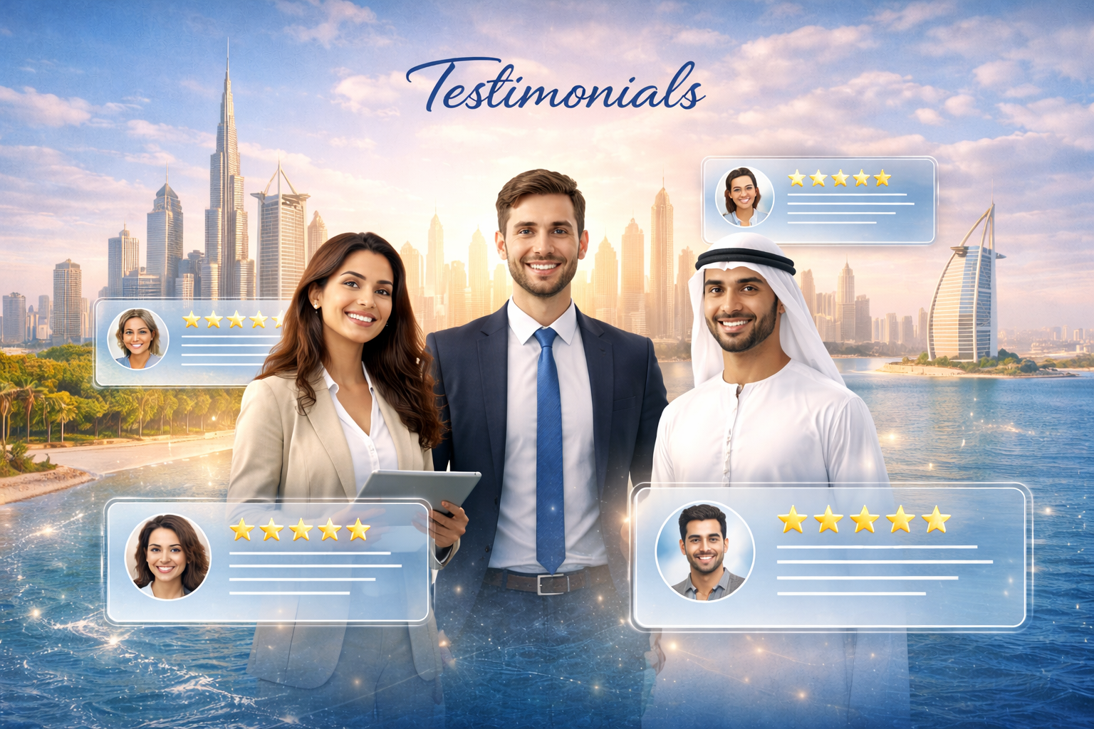 Business Solution Plus clients and Dubai skyline